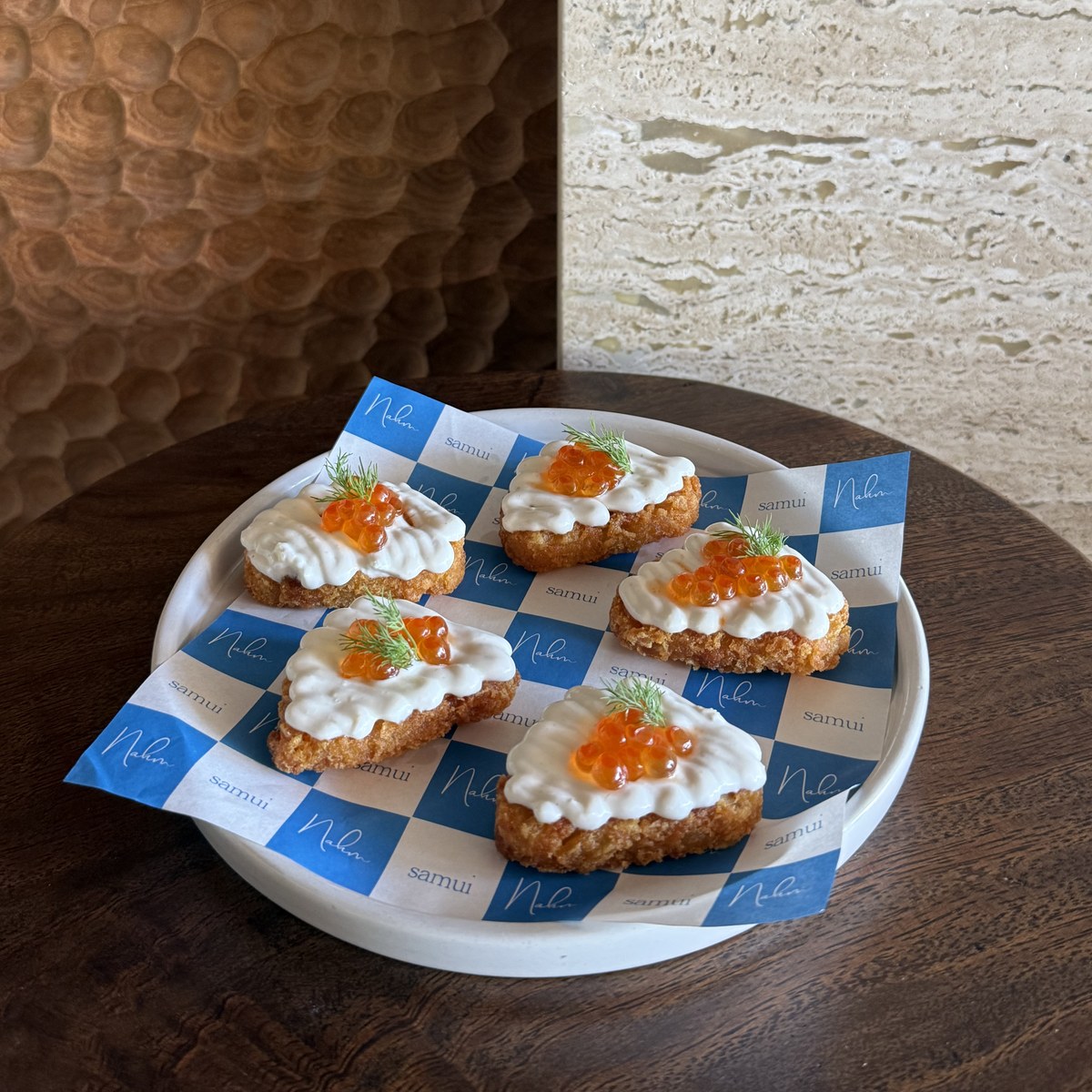 Artisan Potato Bites with sour cream and salmon roe