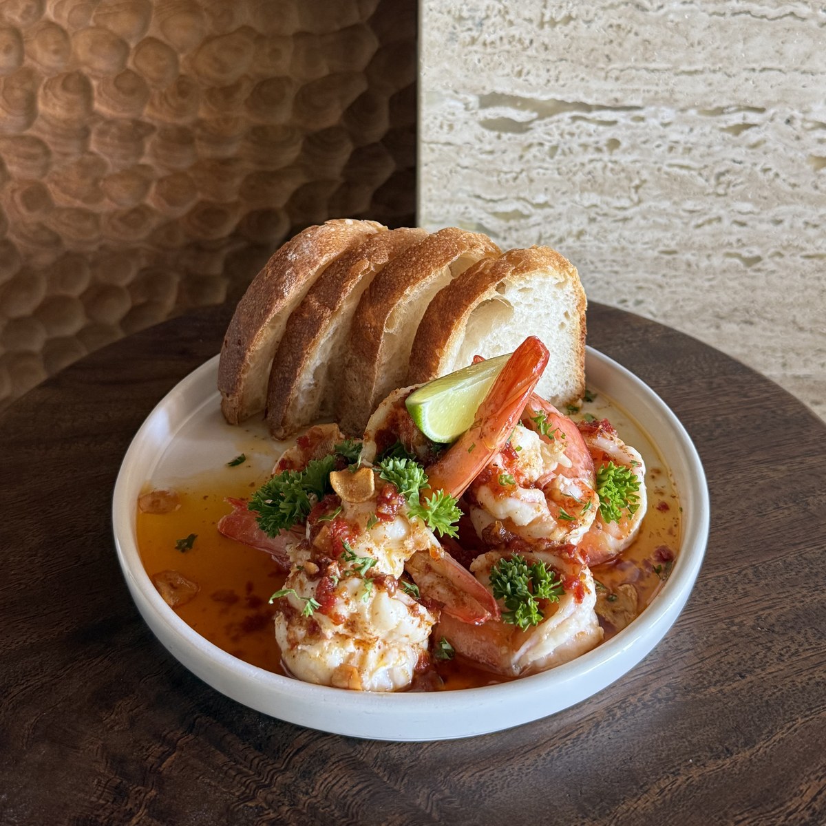 Thai Pil Pil prawns with filone toast